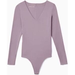 EVERLANE Supima Cotton Long-Sleeve V-Neck Bodysuit T-Shirt In Dusty Lavender